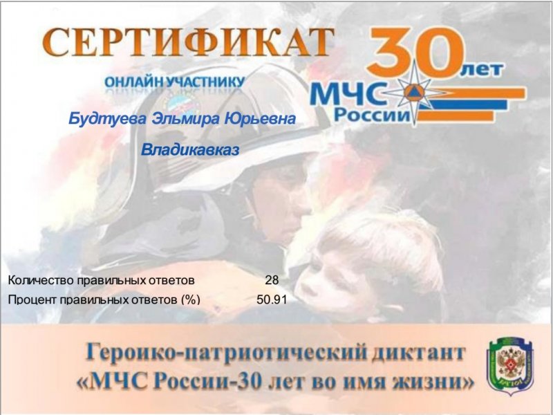 Диктант «МЧС России – 30 лет во имя жизни»